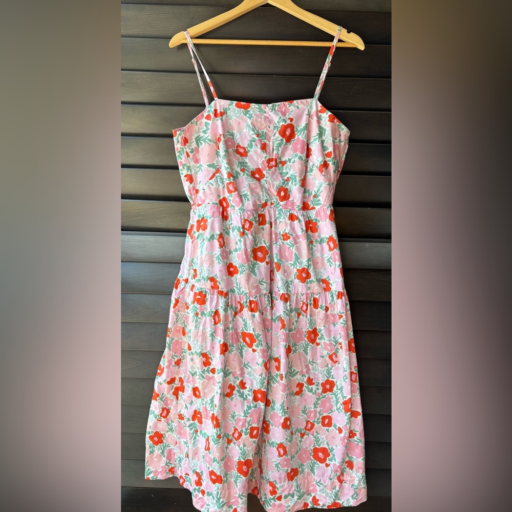 Free Assembly Sun Dress Medium Pink Green Spaghetti Straps Pockets